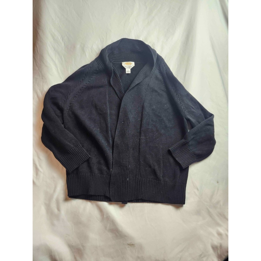 Talbots Cardigan Sweater Womens Large Black Mercerized Cotton Stretch Open Front